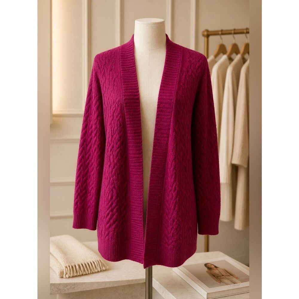 CRANBERRY CABLE-KNIT CARDIGAN SIZE XS (4-6) by COLDWATER CREEK EUC